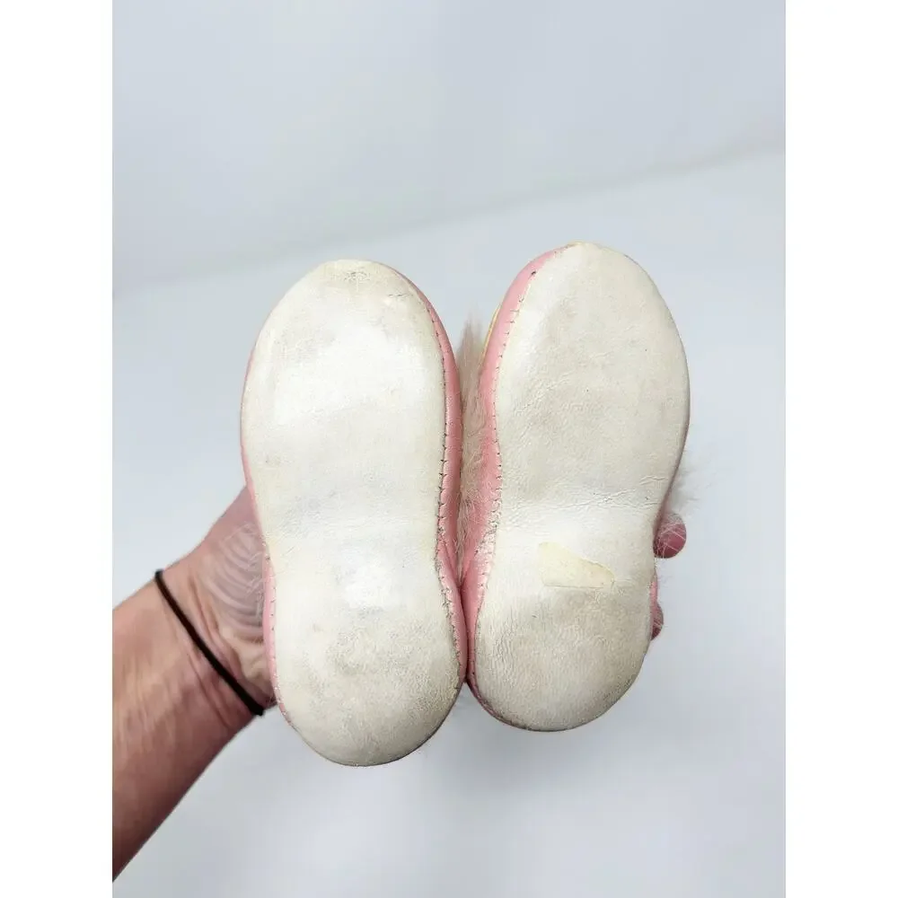 Vintage 1940s/50s Baby Girl Pink Leather & Fur Shoes